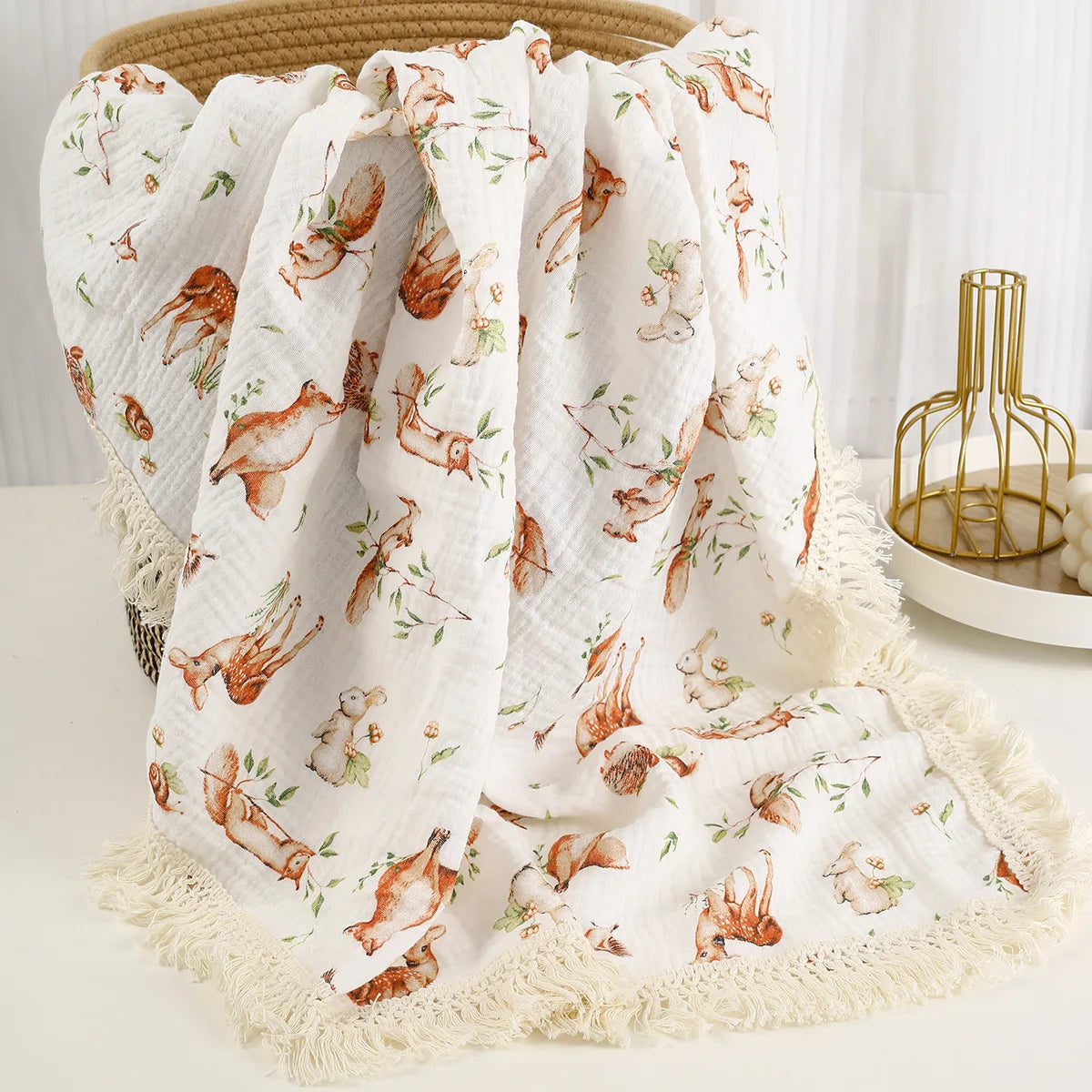 🌿 Cotton Muslin Swaddle Blanket – Soft, Breathable & Boho-Inspired for Newborns