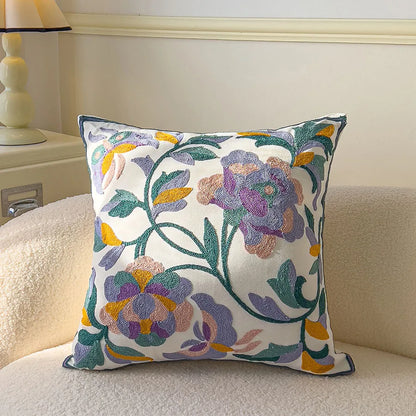 Decorative pillow with floral pattern on a couch