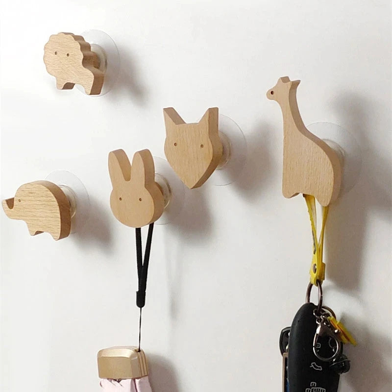 Cute Wooden Animal Wood Wall Hook – Beech Wood Decorative Hanger for Kids Rooms, Entryways, Kitchens & More (1pc)  Giraffee Rabbit Hippo Cat Octopus Lion Cat Dog Elephant Dog Nursery