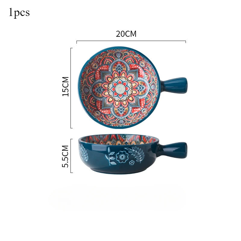 Bohemian Ceramic Single Handle Bowl – Artistic Bowl for Soups, Noodles & More
