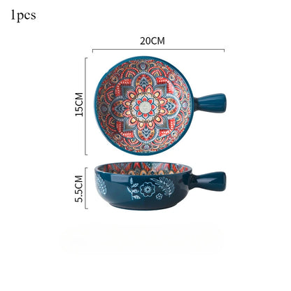 Bohemian Ceramic Single Handle Bowl – Artistic Bowl for Soups, Noodles & More