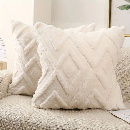 🧸 Boho Faux Wool Geometric Pillow Covers – Soft Plush Fleece Cushion Cases for Cozy Home Decor | Multiple Sizes