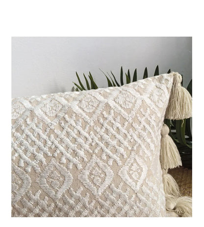 Bohemian embroidered cotton throw pillow cover in 18x18 or 12x24 inches, decorative cushion for sofa, bed, or lounge – stylish boho home decor accent