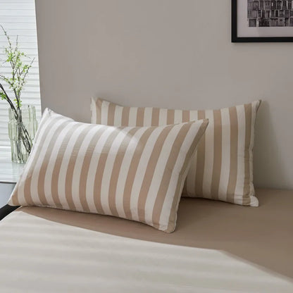 Boho Striped Microfiber Bedding Set – 4-Piece Soft & Cozy Duvet Cover Set with Pillowcases & Flat Sheet - Rose
