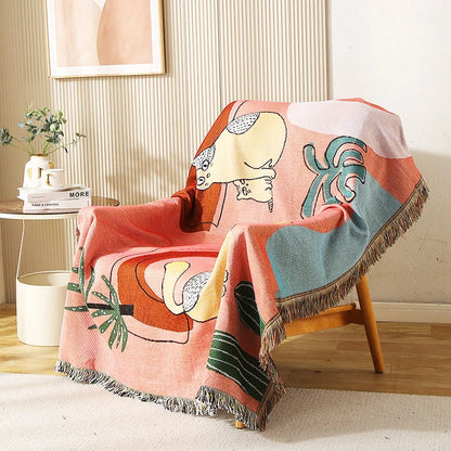 Boho Tassel Throw Blanket Cats