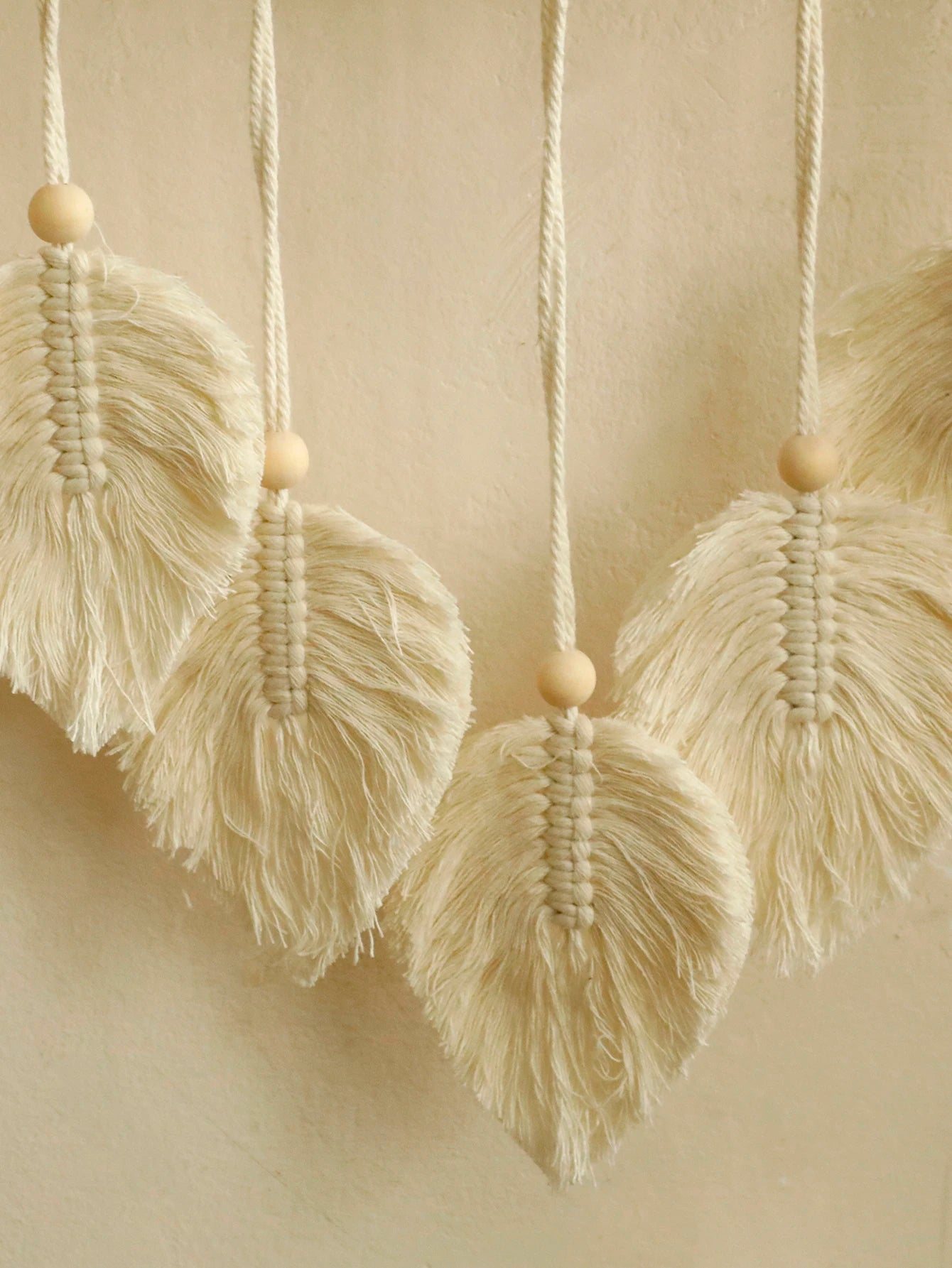 Boho Macrame Floating Wall Shelf with Leaf Tassels