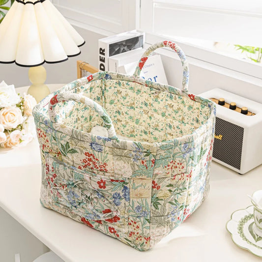 boho home decor, floral fabric storage basket, large laundry hamper, foldable storage bin, fabric organizer basket, boho floral hamper, home organization basket, decorative laundry bin, eco-friendly laundry hamper, housewarming gift