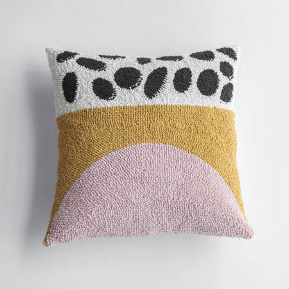 Vibrant Tufted Geometric Nature Embroidered Cushion Cover – Boho Patchwork Throw Pillow