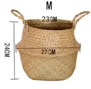 Boho Home Decor Seaweed Wicker Basket – Eco-Friendly Rattan Hanging Flowerpot & Storage Basket