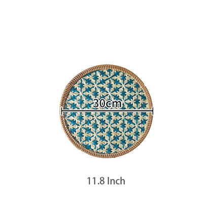 Hand-Woven Bamboo Boho Placemats – Round Rattan Table Mats for Rustic Kitchen