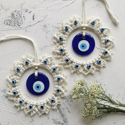 Handcrafted Evil Eye Macrame Circle Wall Decor