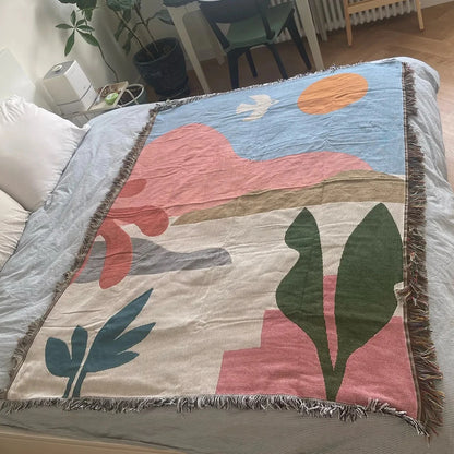 Boho Tassel Throw Blanket  Plants