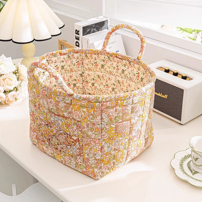 boho home decor, floral fabric storage basket, large laundry hamper, foldable storage bin, fabric organizer basket, boho floral hamper, home organization basket, decorative laundry bin, eco-friendly laundry hamper, housewarming gift