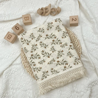 🌿 Cotton Muslin Swaddle Blanket – Soft, Breathable & Boho-Inspired for Newborns