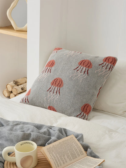Elegant Jellyfish Embroidered Cotton Throw Pillow Cover – Ocean-Inspired Boho Home Decor Accent