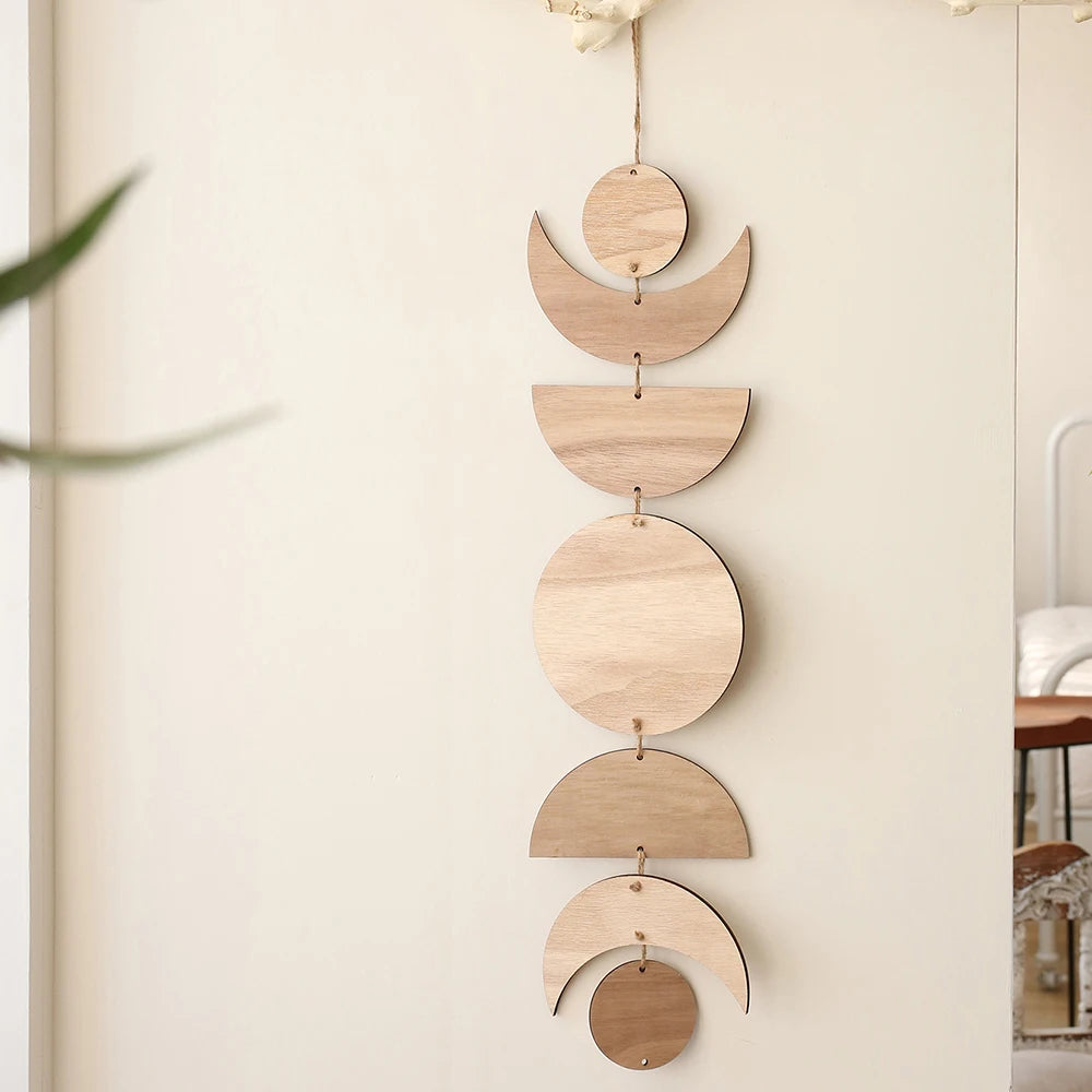 Wooden Wall Hanging Moon Phase Garland Wall Decor Hanging Ornaments Decoration Boho Home Decor for Nursery Ornament Gift