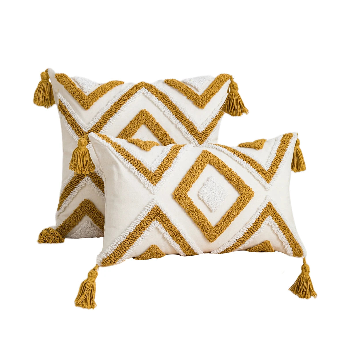 Geometric Diamond Pillow Cover with Tassels – Boho Home Decor Accent for Couch, Bed, or Chair Housewarming Gift