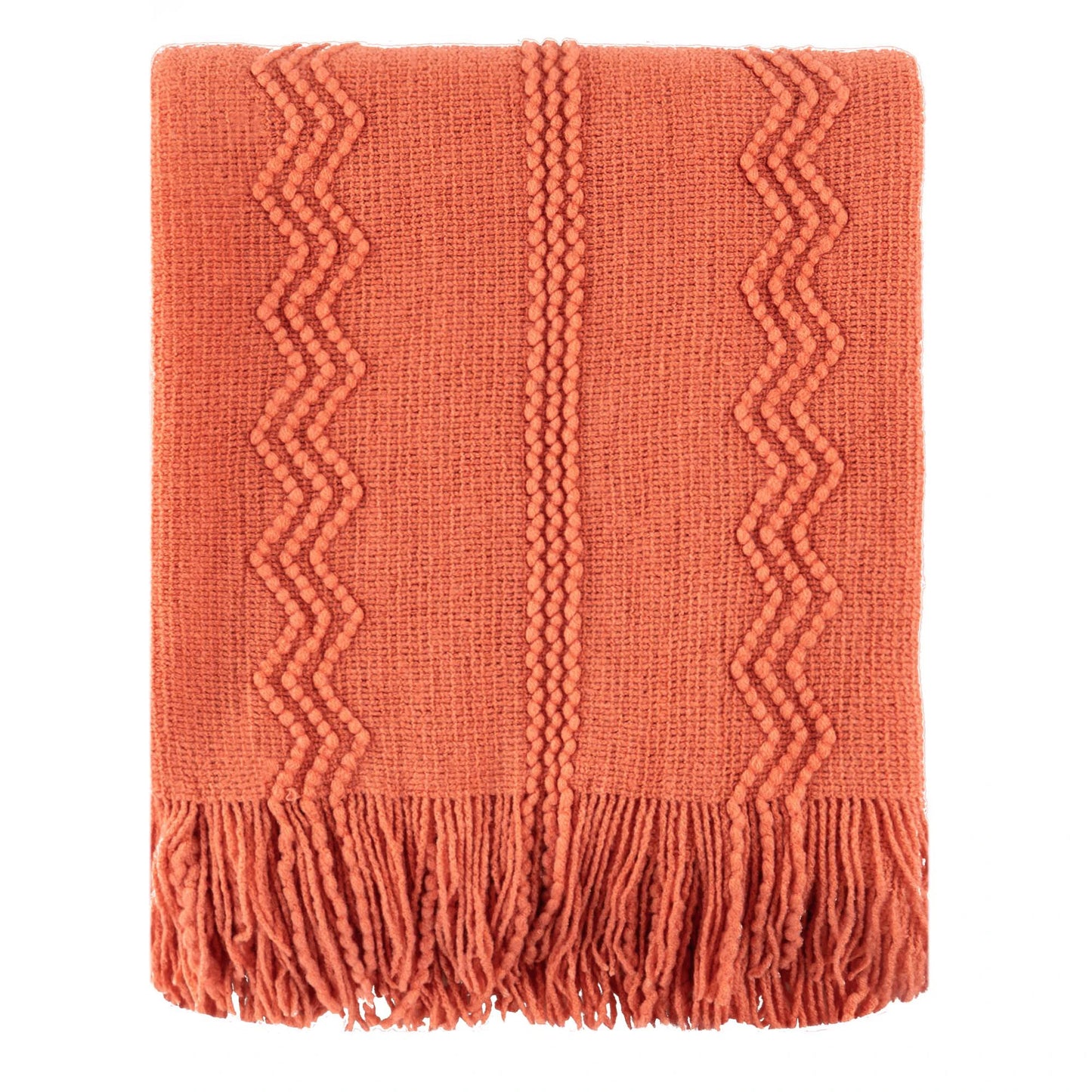 Boho Knit Throw Blanket – Soft Lightweight Acrylic Blanket with Tassels