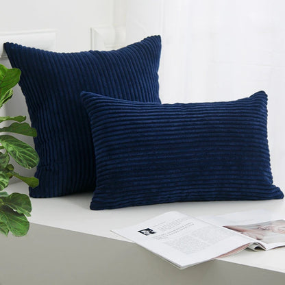 Corduroy Striped Cushion Cover – Soft Boho Throw Pillow Case Navy