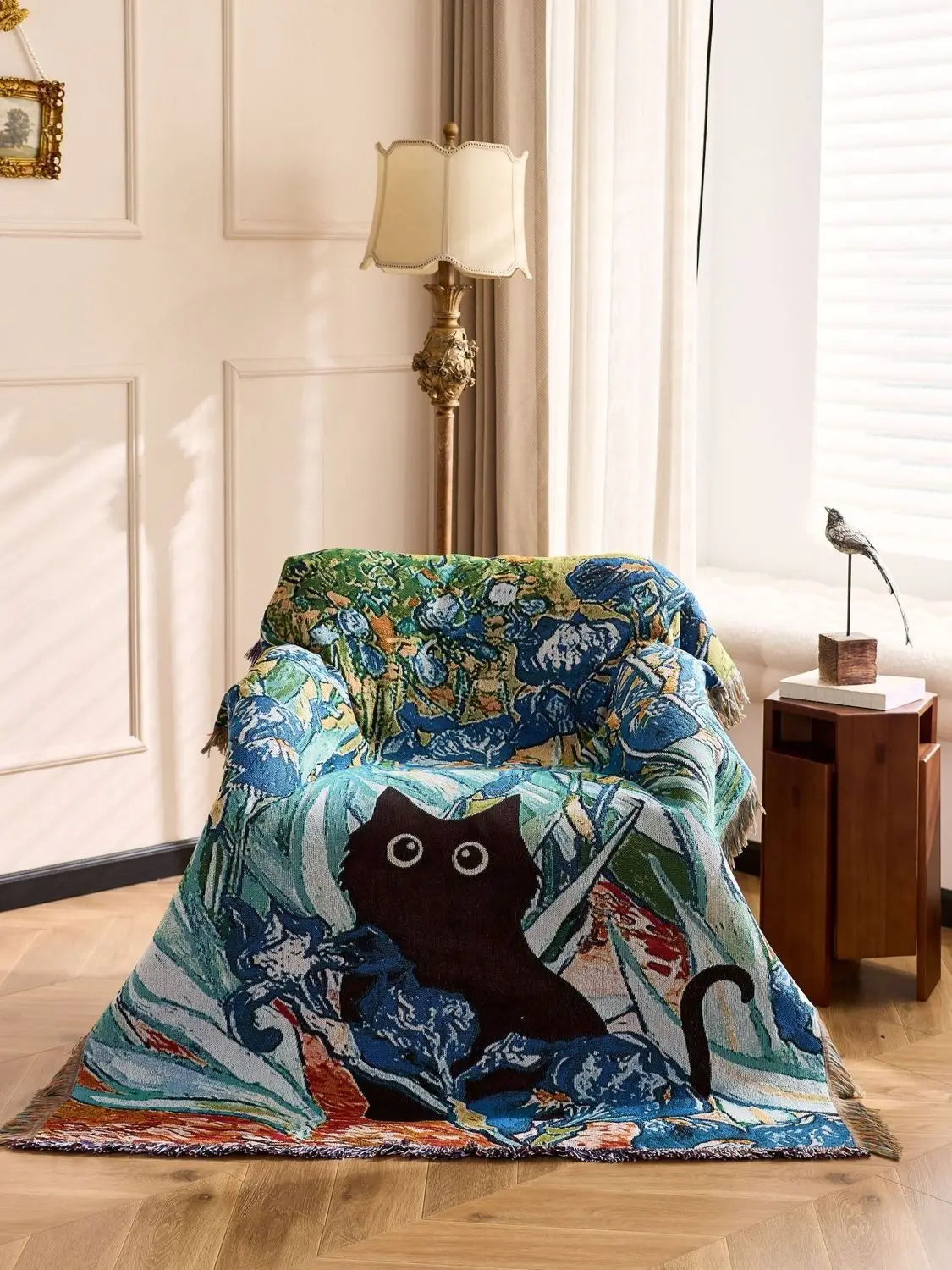 Cat Woven Throw Blanket – Jacquard Tapestry Sofa Cover for Cozy Home & Picnic Use