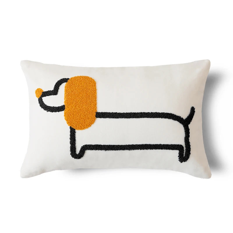Modern Embroidered Dog Pillow Cover – Cute Animal Cushion Case for Sofa or Bed | Boho Home Decor - Housewarming Gift for Dog Lover