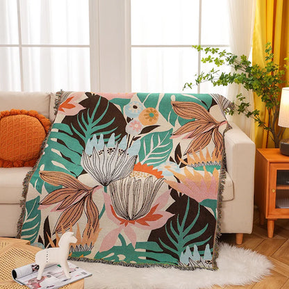 Boho Tassel Throw Blanket  Plants