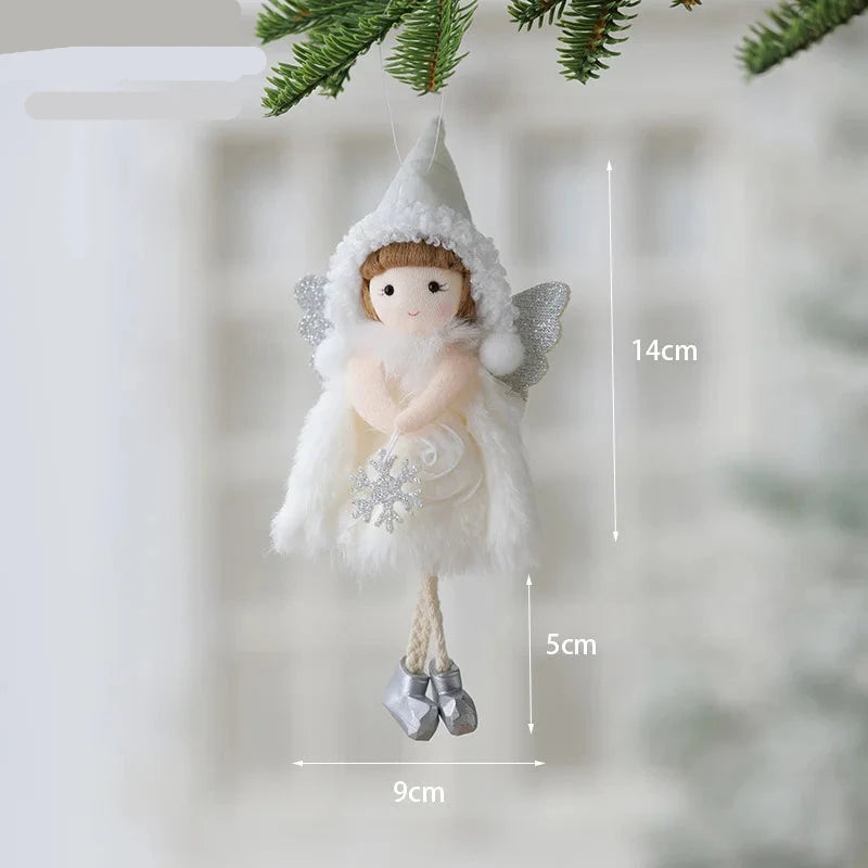 Decorative angel ornament with measurements against a blurred natural background