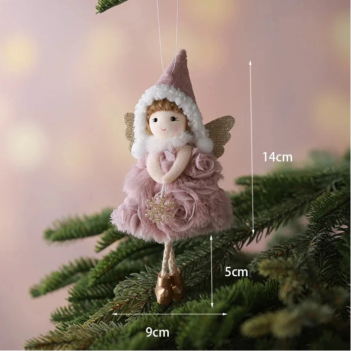 Decorative fairy ornament on a Christmas tree with measurements