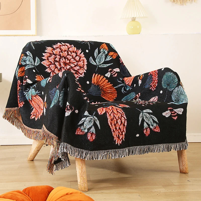 Boho Tassel Throw Blanket – Floral Lotus