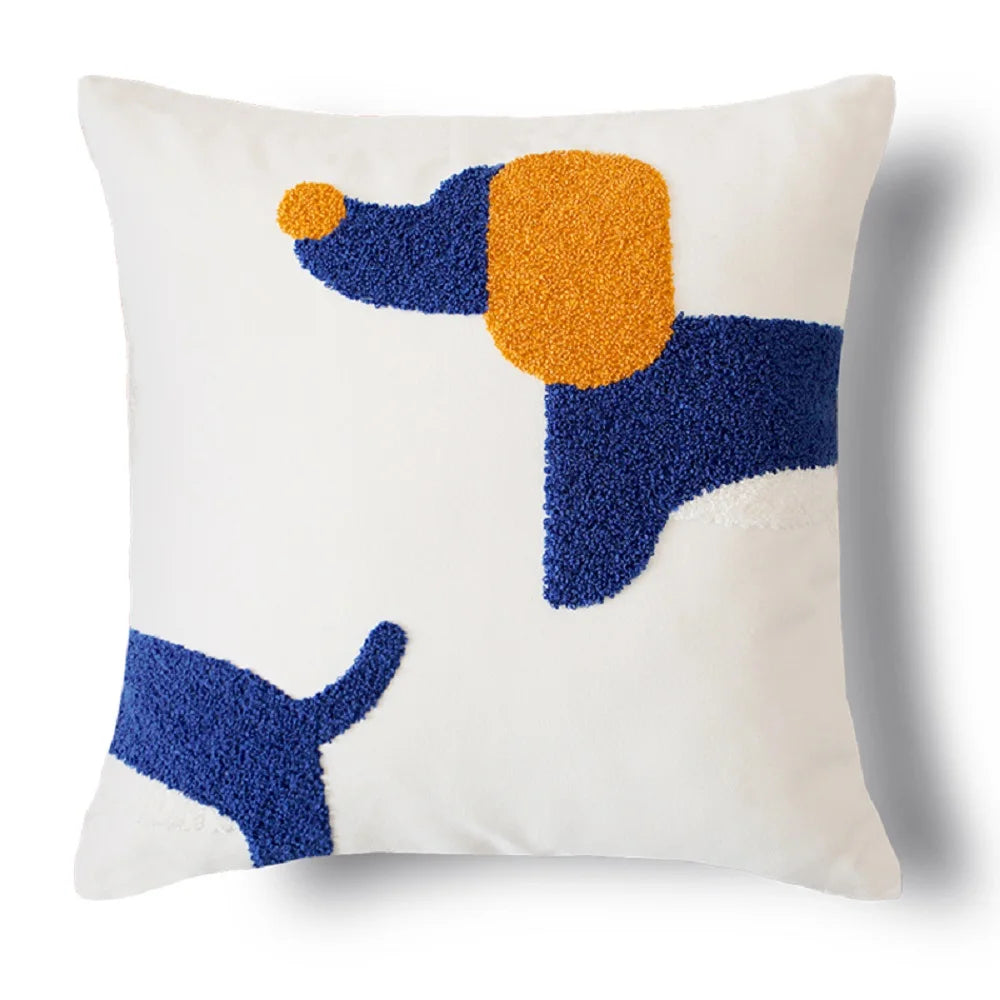 Modern Embroidered Dog Pillow Cover – Cute Animal Cushion Case for Sofa or Bed | Boho Home Decor - Housewarming Gift for Dog Lover