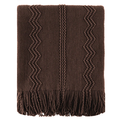 Boho Knit Throw Blanket – Soft Lightweight Acrylic Blanket with Tassels