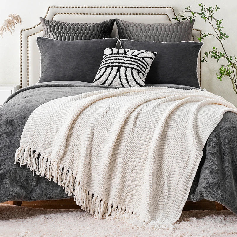 Thick Knitted Throw Blanket Soft Warm Decorative Sofa Bed Bedspread Home Boho Room Decor