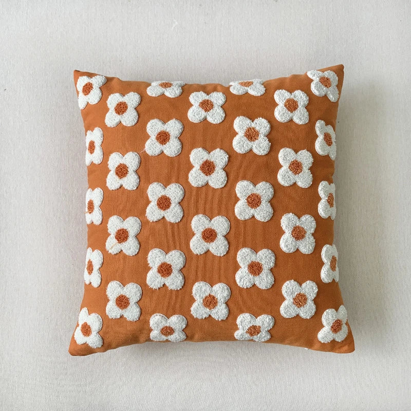 Embroidered Flower Throw Pillow Covers – Boho Cotton Cushion Covers for Bed, Sofa & Home Decor Housewarming Gift for Boho Lover 