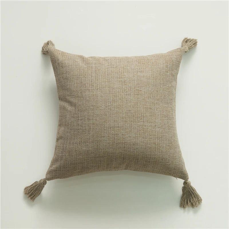 Linen Feel Tassel Pillow Cover – Cushion Cover for Sofa, Bed & Chair | Summer Boho Home Decor