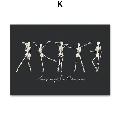 Fall Halloween Skull & Plant Canvas Wall Art Prints