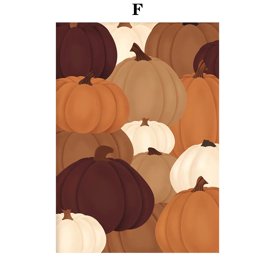 Rustic Fall Poster Set – Minimalist Autumn Leaves & Pumpkin Canvas Wall Art for Seasonal Home Decor