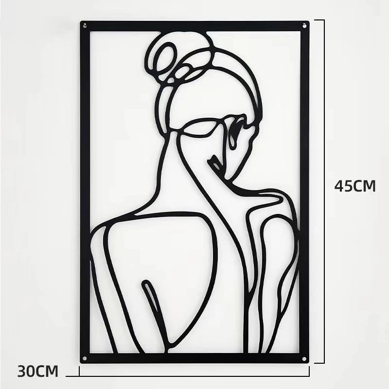 Woman Face Body Outline Kiss Silhouette Iron Wall Hanging Decor Abstract Line Ornament Beautiful Art for Living Room Bedroom Home Artwork Decor