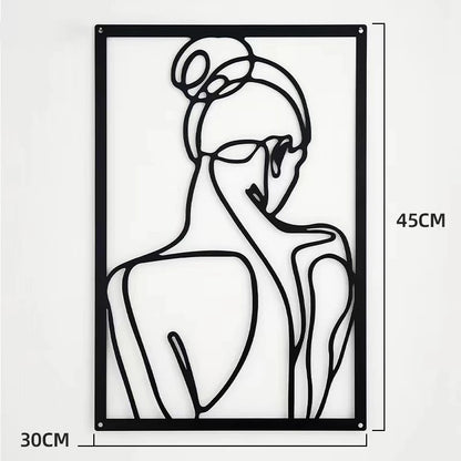 Woman Face Body Outline Kiss Silhouette Iron Wall Hanging Decor Abstract Line Ornament Beautiful Art for Living Room Bedroom Home Artwork Decor