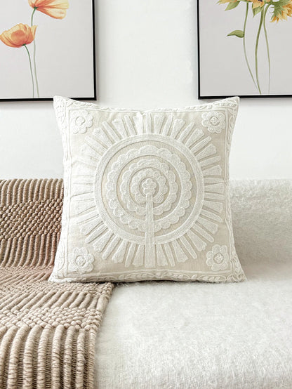 White French Floral Embroidered Pillow Cover – Elegant Boho Home Decor Accent