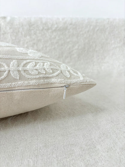 White French Floral Embroidered Pillow Cover – Elegant Boho Home Decor Accent