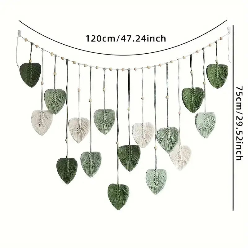 Boho Home Decoration Macrame Tapestry Leaf Feather Wall Hanging Decor for Living Room Bedroom Wall Art
