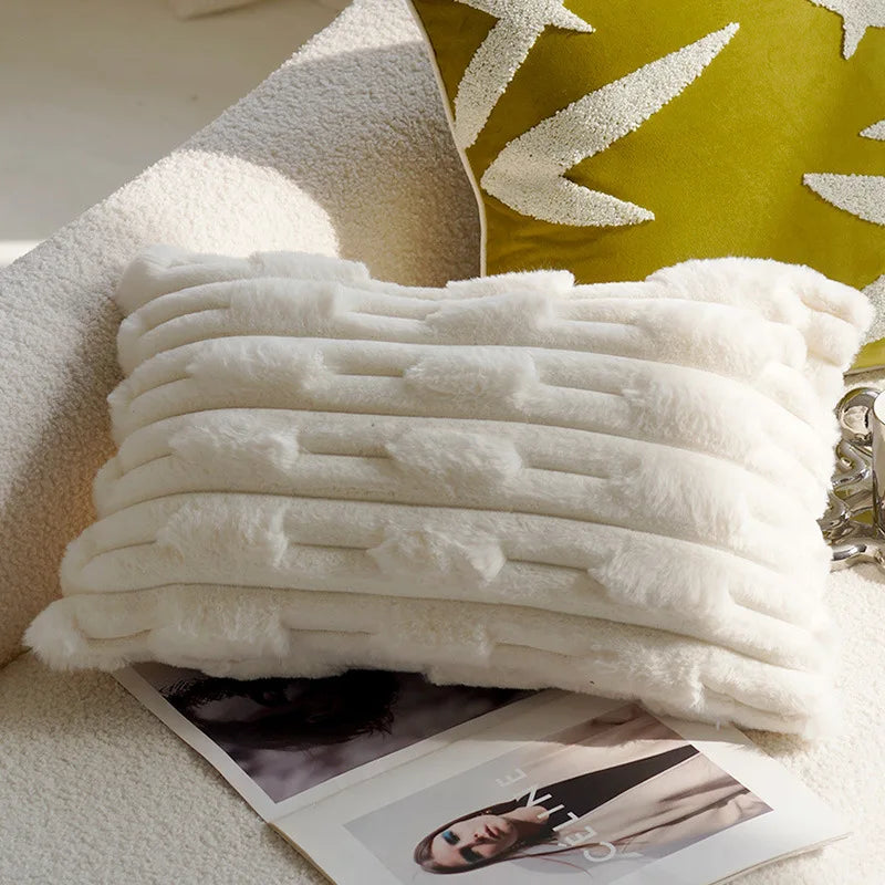 Soft White Pillow on a surface with a magazine underneath boho home decor, housewarming gift, embroidered pillow cover, flying bird cushion, animal pattern pillowcase, decorative throw pillow, Nordic cushion cover, luxury boho accent, sofa decor, nature-inspired pillow, canvas cushion case, textured home accessories
