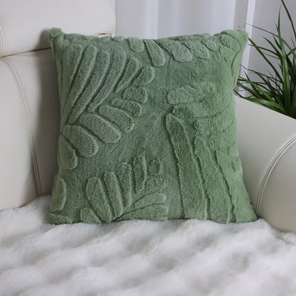 Faux Fur Jacquard Leaf Pillow Cover – Soft Accent Cushion