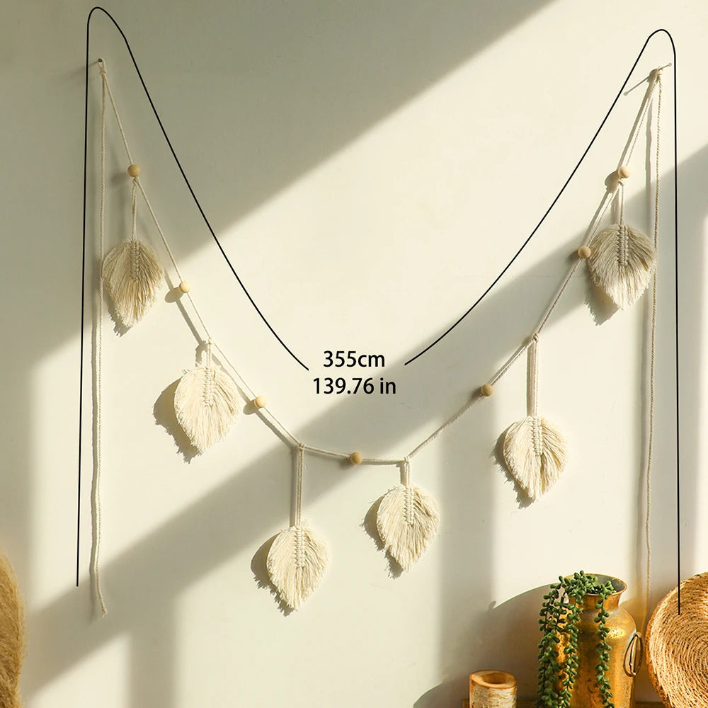Large Macrame Wall Hanging Boho Leaf Tassels Decoration Wall Decor Art Tapestry Home Decorations for Bedroom Living Room