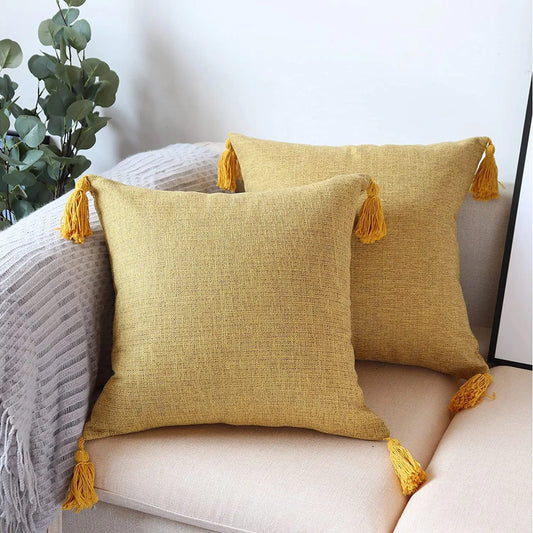 Linen Feel Tassel Pillow Cover – Cushion Cover for Sofa, Bed & Chair | Summer Boho Home Decor