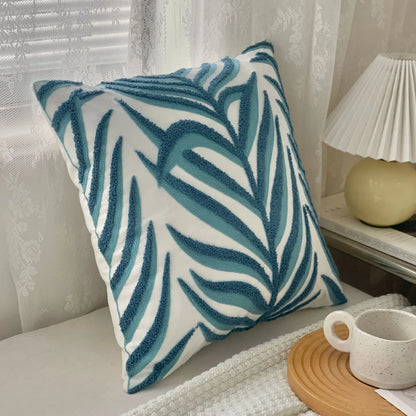 🌿 Green Leaf & Sunflower Embroidered Pillow Cover – 18 x 18 inches Boho Modern Cushion Cover for Sofa, Chair, or Car