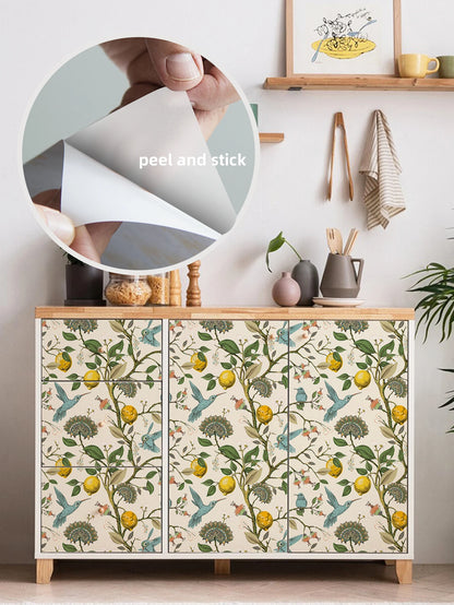 Boho Garden-Inspired Waterproof Wallpaper – Self-Adhesive Lemon, Floral & Hummingbird Wall Sticker for Boho Home Decor