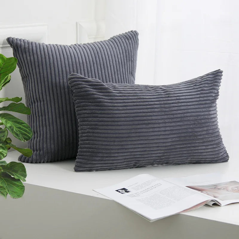 Corduroy Striped Cushion Cover – Soft Boho Throw Pillow Case