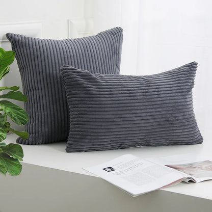 Corduroy Striped Cushion Cover – Soft Boho Throw Pillow Case