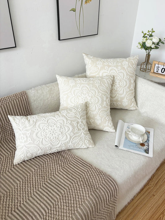 Boho Mandala Embroidered Throw Pillow Cover – Floral Accent Cushion Case for Sofa, Couch, or Bed